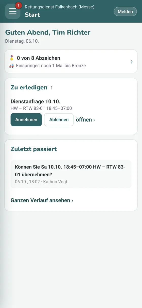 Dienstanfrage annehmen