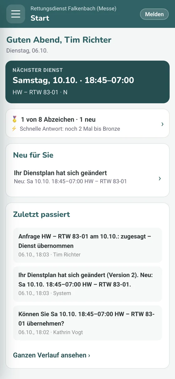 Nächster Dienst und Verlauf