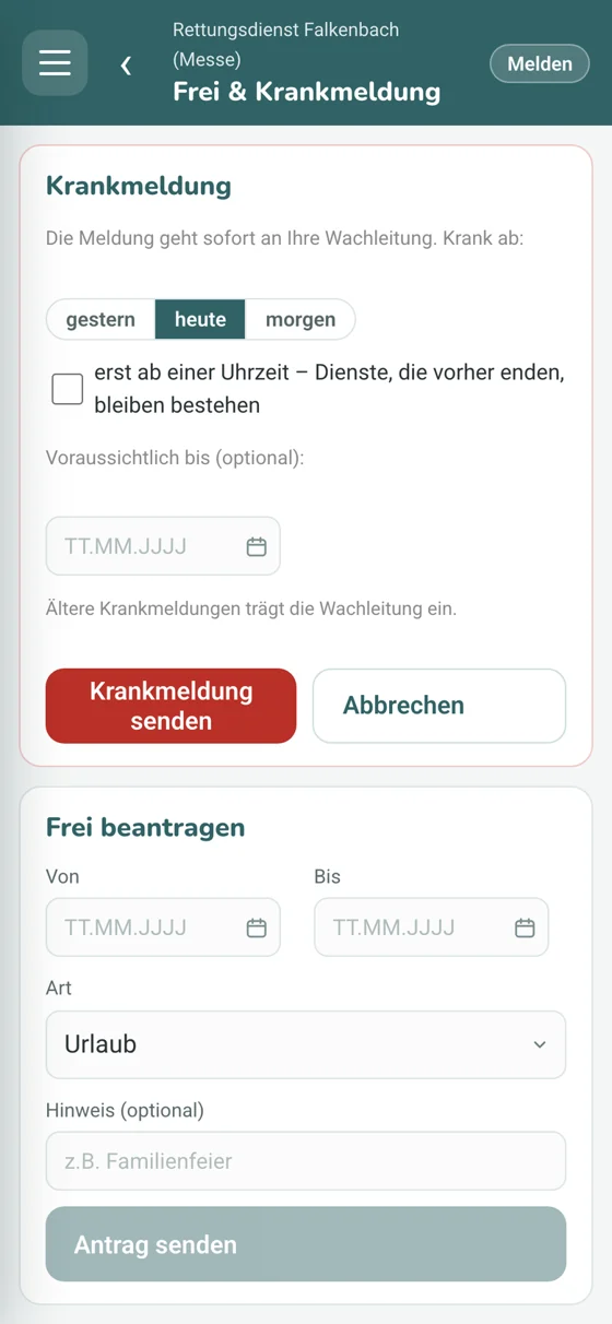 HeroShift: Krankmeldung in der App